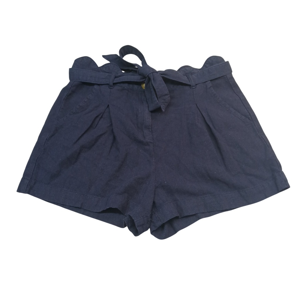 Mi Ami Francesca's Navy Scalloped Paperbag Waist Linen Blend Shorts XS PW2001879